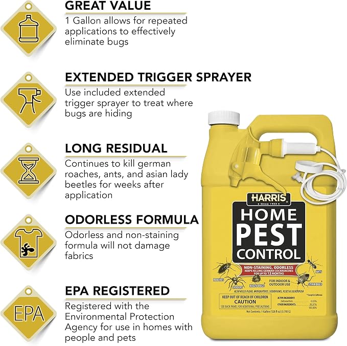 Harris Home Insect Killer, Liquid Gallon Spray with Odorless and Non Staining Residual Formula - Kills Stinkbugs, Ants, Roaches, Spiders, Fleas, Mosquitos, Moths, Scorpions, Flies and Silverfish