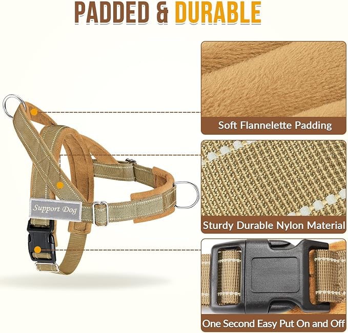 SlowTon No Pull Dog Harness with Front Clip - Heavy Duty, Soft Padded | Neck & Chest Adjustable, Tactical Pet Vest and Leash Set for Large Medium Sized Dogs, for Easy Walk & Training, Tan S