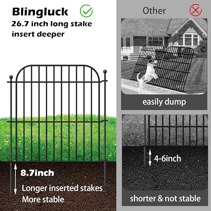 5 Panels No Dig Decorative Outdoor Garden Fence with Gate, 24 in(H) x 10 ft(L) Rustproof Metal Wire Panel Border for Yard & Patio Decor, Temporary Animal Barrier Fencing for Dog and Small Pets