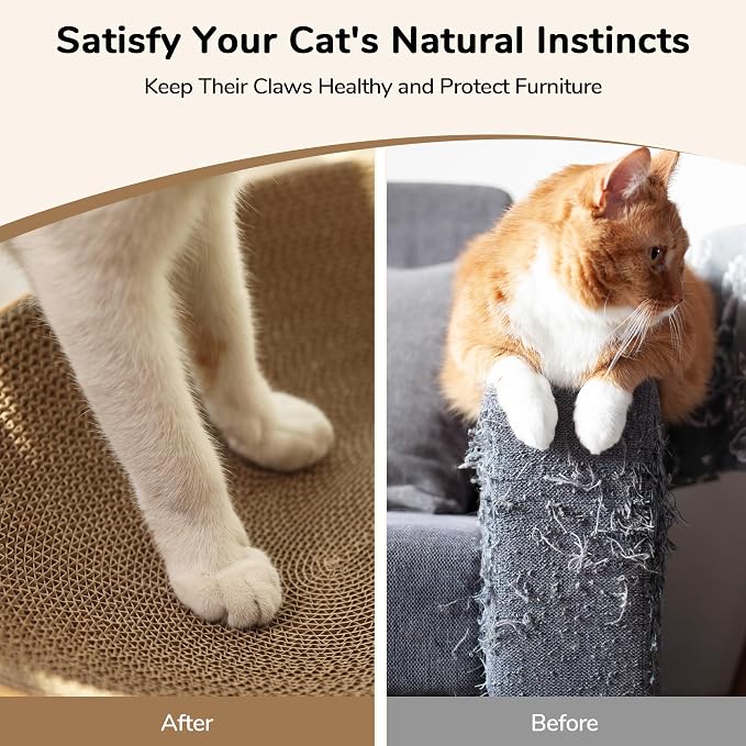 FUKUMARU Cardboard Cat Scratcher Bed, 2-in-1 Oval Cat Scratch Pad | Cats Scratching Board Lounge Bed Indoor, Durable Modern Kitty Scratcher Bowl, Cats Scratch Furniture Protector, Wood Color