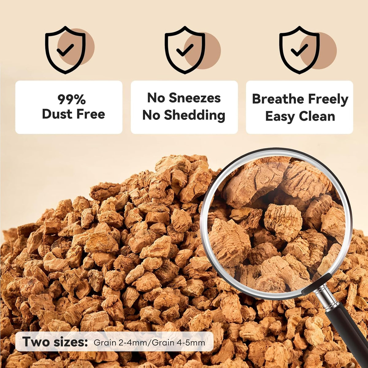BUCATSTATE Cork Bedding 5L, Natural Hamster Bedding Odor Control for Dwarf Syrian Hamsters, Gerbils, Mice, Low-dust Hamster Substrate with Paper Hideout Box (Grain 2-4mm)