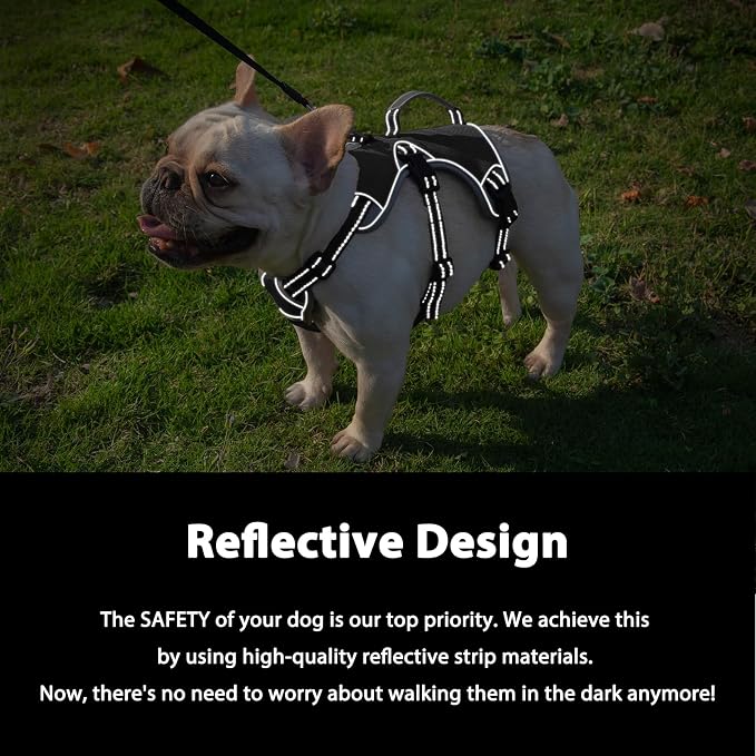 Escape Proof Dog Harness, Dachshund Harness, Reflective Dog Harness with Handle, Durable,Adjustable Vest for Small Medium Large Dogs Walking, Training, and Running Gear (Black,S)