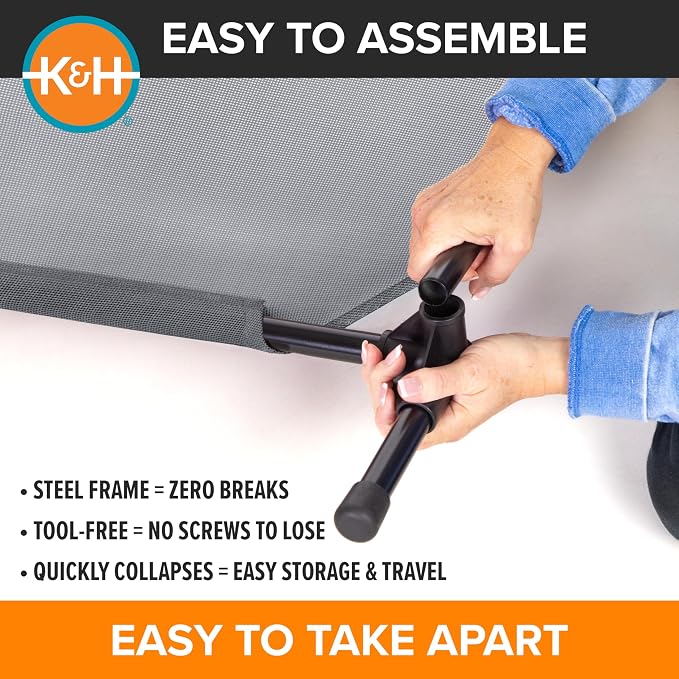 K&H Outdoor Elevated Dog Bed, Cooling Raised Dog Bed, Large 42x30in, Gray | Pet Cot for Medium & Large Pets, Breathable Mesh 360 Hammock Design, Indoor/Outdoor Washable Cover, Portable Metal Frame