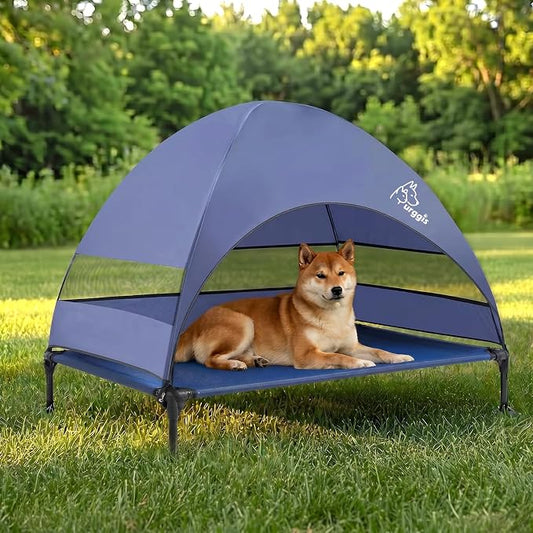 Upgraded Elevated Dog Bed with Canopy, Portable Raised Outdoor Dog Bed with Stable Anti-Slip Feet, Wider Shade Pet Bed Cot, Raised Dog Beds for Large Dogs Camping, Indoor & Outdoor Use