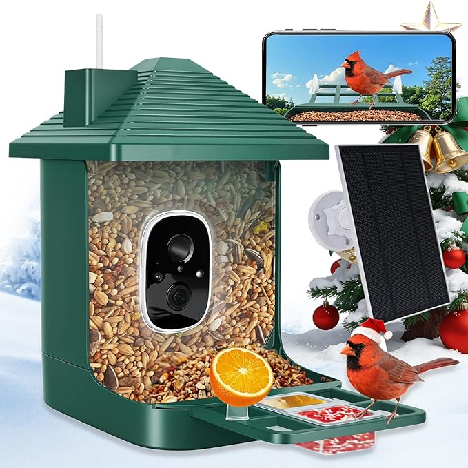 Bird Feeder with Camera,Smart Watching Birds,AI Identify Species 2K Live Video,2.4GHZ WiFi Solar Birds House Cameras for Outdoors,Motion Detection Instant Arrival Alerts,Ideal Present for Birds Lovers