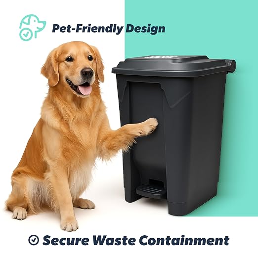 PawPail Essential Pet Waste Station, Outdoor Dog Poop Trash Can with Step-On Lid, Square Plastic Dog Waste Station, Black, 41 lb. Capacity