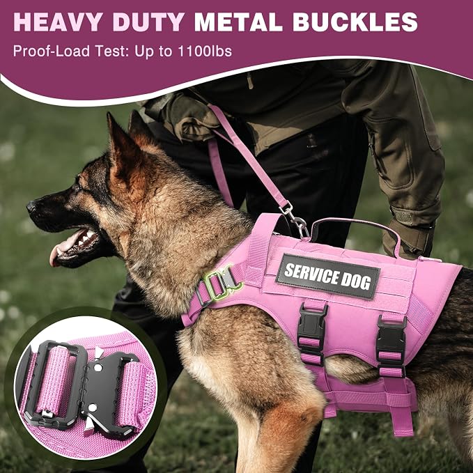 Service Dog Vest Harness for Large Dog, Tactical Working MOLLE Vest with 10 Pet Patches, No Pull Heavy Duty Harness for Training Hunting Walking
