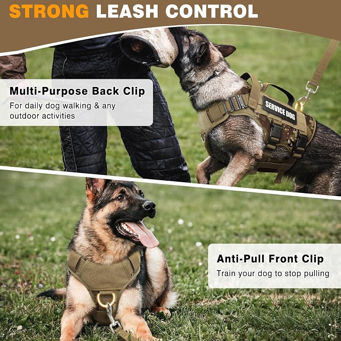 Service Dog Vest Harness for Large Dog, Tactical Working MOLLE Vest with 10 Pet Patches, No Pull Heavy Duty Harness for Training Walking