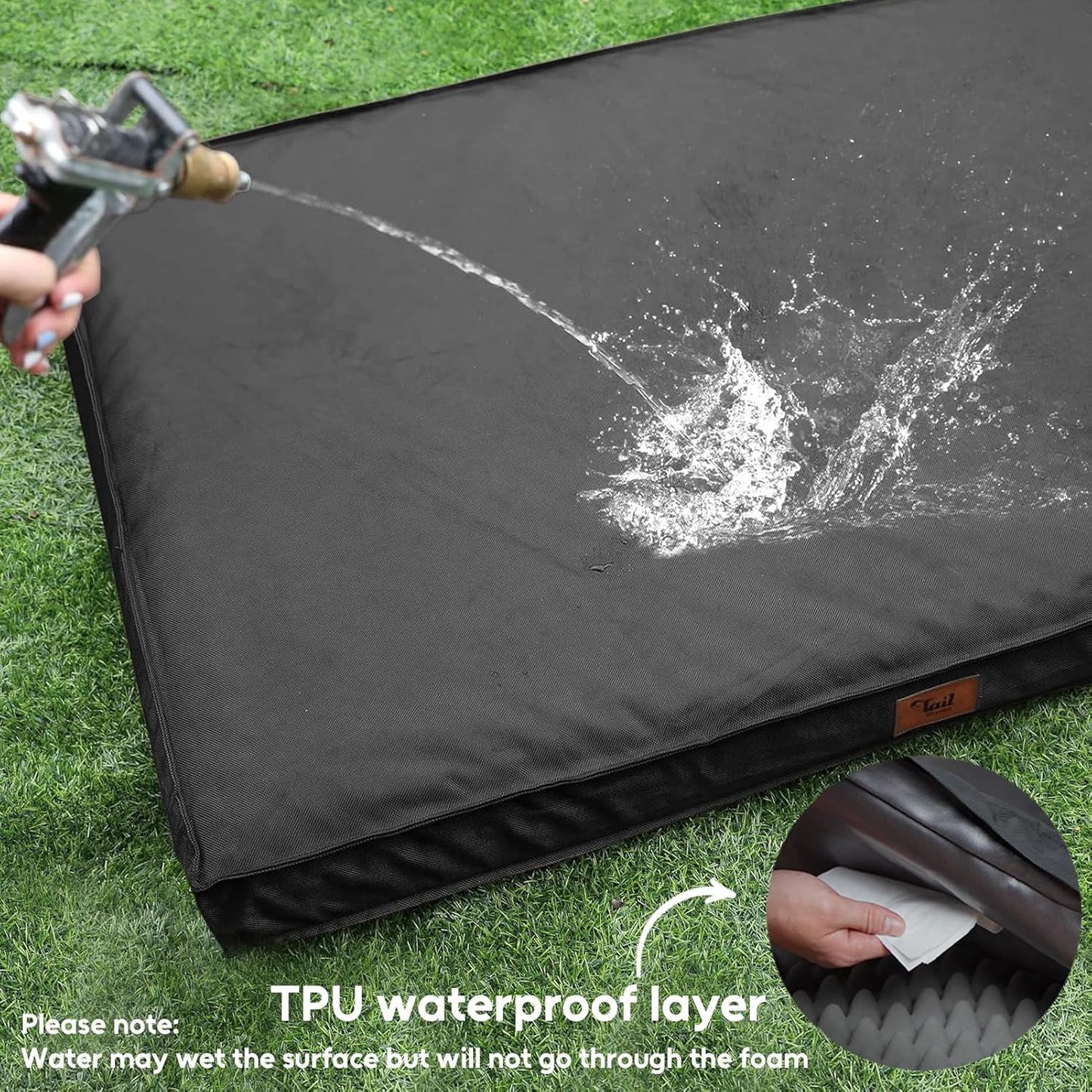 Outdoor Dog Bed for Small Dogs, Waterproof Dog Crate Bed for Small Dogs, Orthopedic Egg Crate Foam Puppy Beds with Washable and Removable Oxford Cover, Black