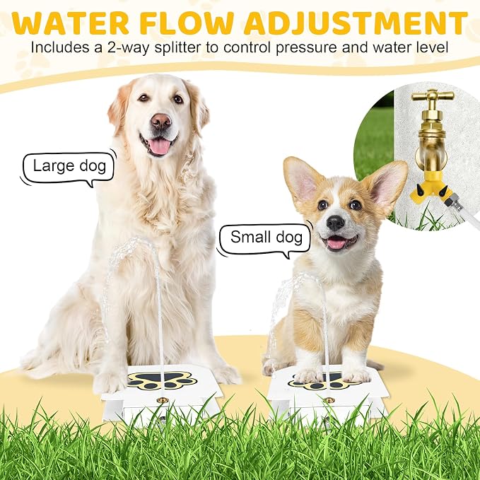 Dog Water Fountain Step On, Outdoor Paw Activated Water Fountain for Dogs, Paw Activated Drinking Water Toy with Hose for Fresh Water, Upgrade Copper Valve Set(White) (White-New)