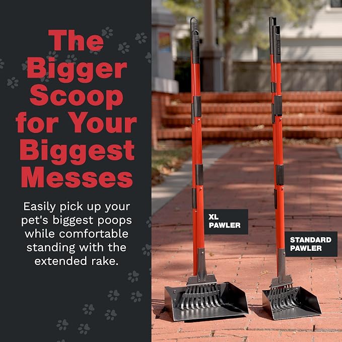 Metal Pooper Scooper for Dogs with Heavy Duty Long Handle Rake & XL Tray | Rustproof Aluminum Poop Scooper for Large Dogs with 9”W 9.5”L Extra Large Tray for Yard, Grass, Dirt & Gravel
