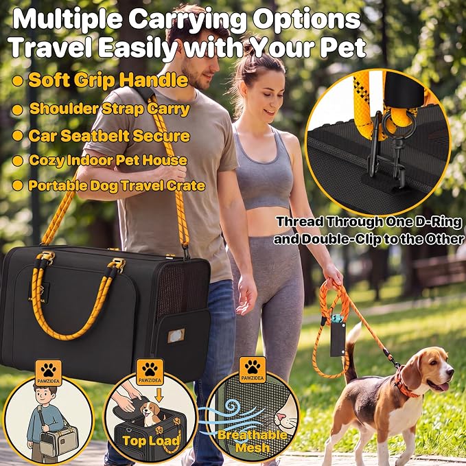 PAWZIDEA Large Pet Carrier Expandable, 24"×16"×16" Soft-Sided Cat Carrier for 2–4 Cats up 55lb, Portable & Collapsible Small Medium Dog Travel Crate for Car, XL Storage Pocket, ID Card, Shoulder Strap