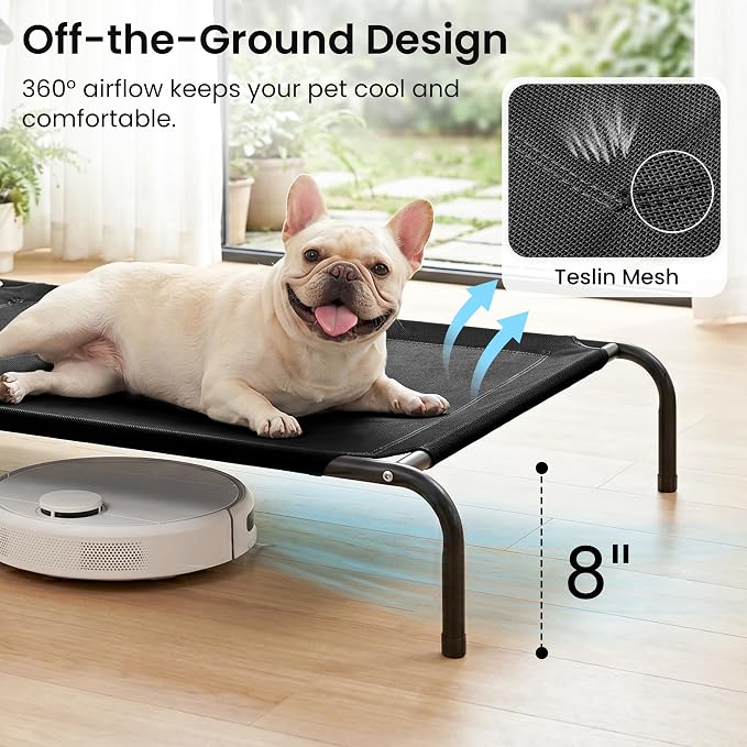 Love's cabin Elevated Cooling Dog Bed for Medium Dogs, Portable Indoor & Outdoor Raised Pet Dog Cat Cot, Durable Summer Frame with Breathable Mesh, Black, 43" x 31.5" x 8"
