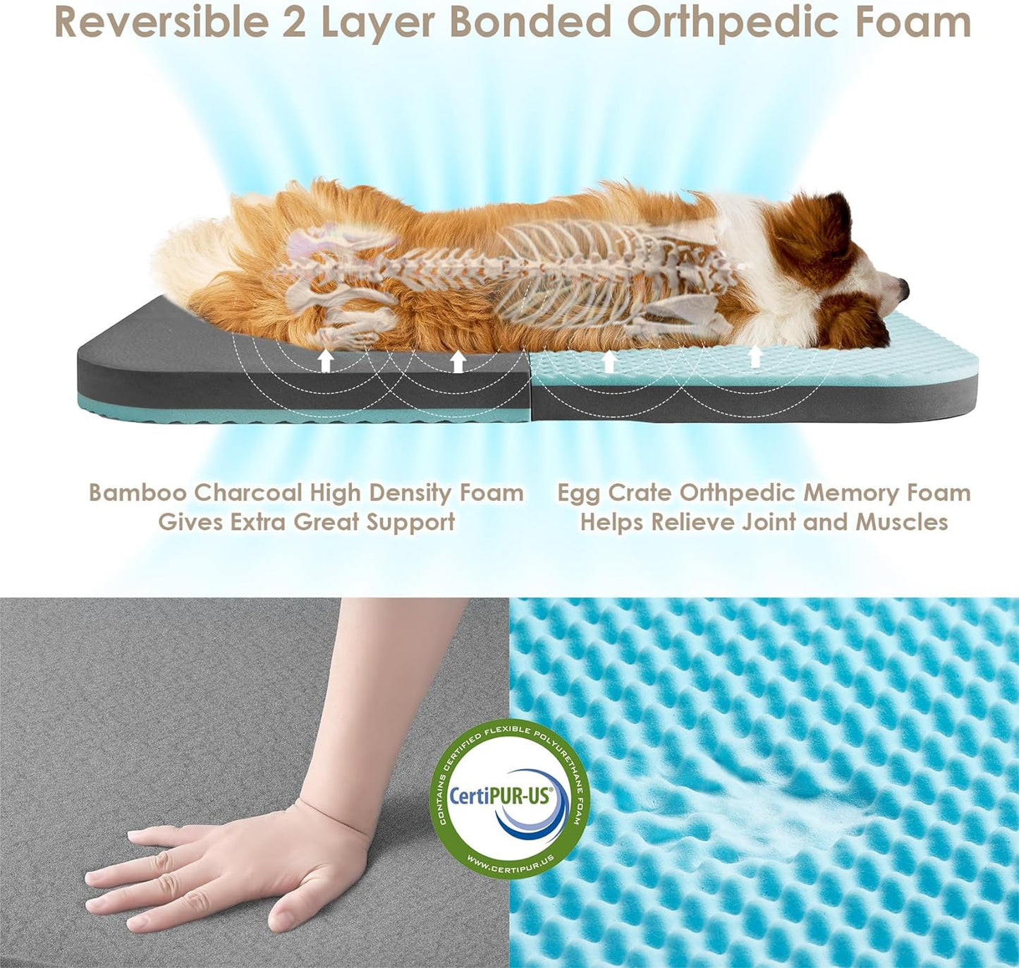 EHEYCIGA Foldable Dog Bed, Faux Fur Fluffy Dog Couch Bed, Orthopedic Calming Memory Foam Pet Bed for Small Dogs, Washable Soft Warm Pet Sofa Bed with Non-Slip Bottom, Grey, 40"x30"x6"