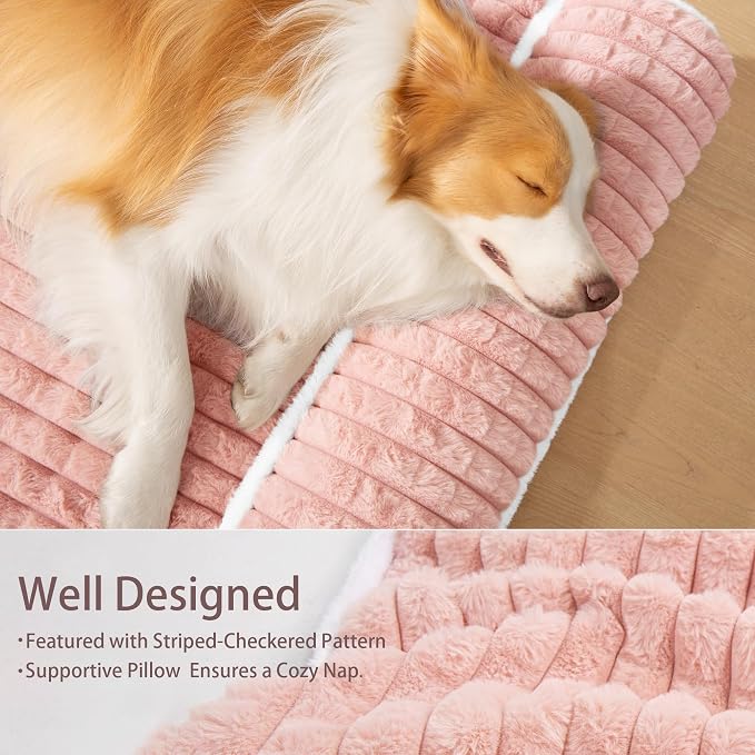 Orthopedic Medium Dog Bed Pillow Pet Sofa Bed 30''X20'' Pink | Egg-Crate Foam Pet Couch Medium Size Dog, Waterproof Removable Washable Cover,Furry Puppy Crate Mat With Nonskid Bottom
