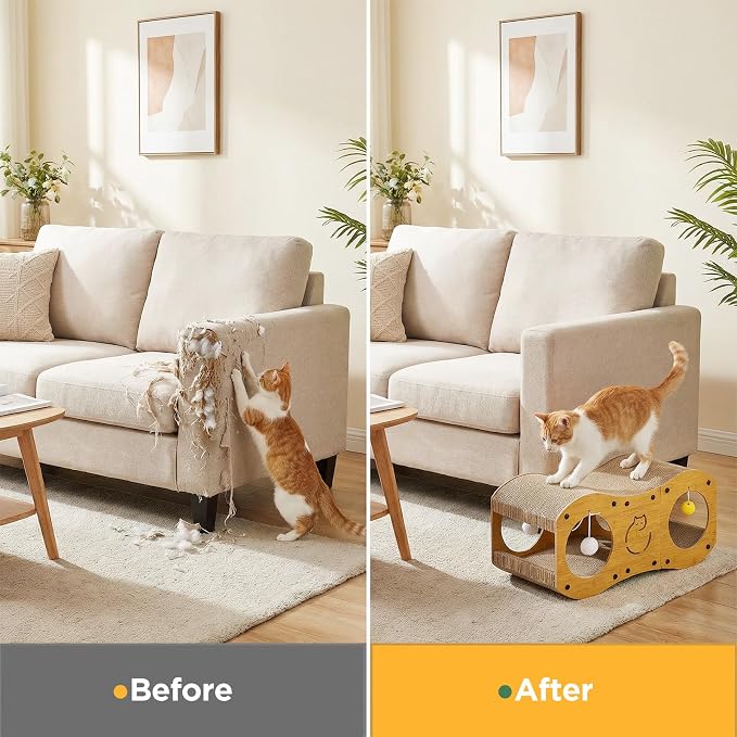 Gimars Cat Scratchers, Bridge Shaped Cardboard Cat Scratcher & Curved Lounge Bed with Toy Balls, Hideout Cave Scratch Pad for Cats, Furniture Protector, Cat Scratchers for Indoor Cats