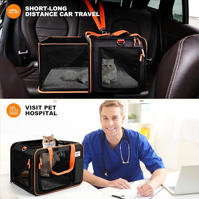 Pidipiti 20 x 14 x 14 Expandable car Travel Carrier for 1 Small-Medium cat,with a Portable Leakproof Litter Box