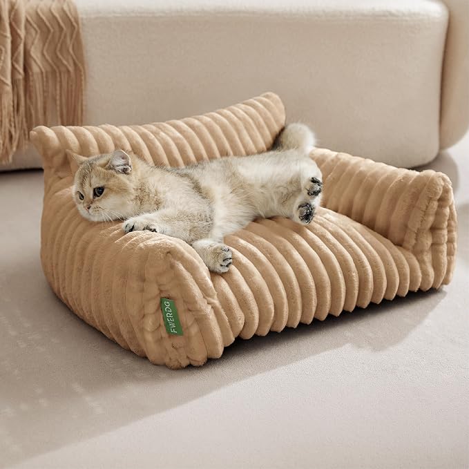 Cute Couch Bed for Pets, Supportive Cat Sofa for Indoor Cats, Small Dog Sofa Bed for Small Dogs, Beige, 24 inches