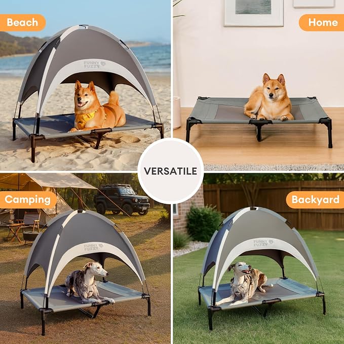 Outdoor Elevated Dog Bed with Canopy Large Sized Dog, 48" Grey | Portable Raised Camping Pet Cot Hammock,Breathable Teslin Mesh,Waterproof,For Large Pets Up to 120 lbs,Easy to Assemble