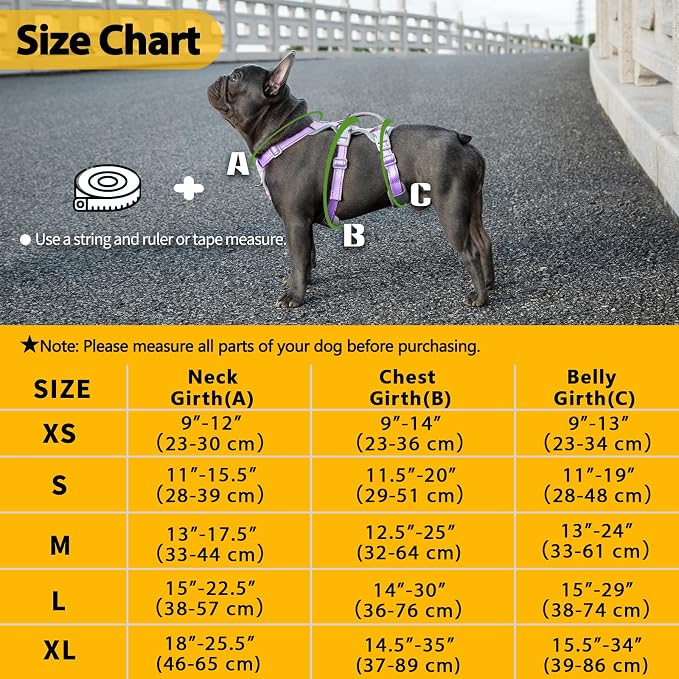 Escape Proof Harness,No Slip Dog Harness Escape Proof,Fully Reflective Harness with Handle,Breathable,Durable,Adjustable Vest for Medium Dogs Walking,Training & Running Gear(Lavender Purple,M)