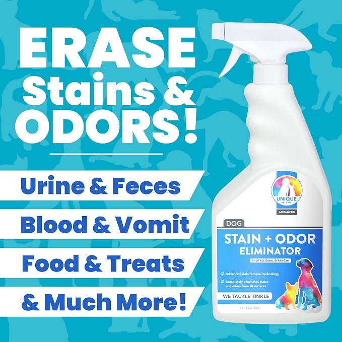 Unique Advanced Dog Odor + Stain Remover - 24 oz. Ready-to-Use Liquid Spray - Bio-Enzymatic Formula Quickly Eliminates Dog Stains and Removes Pet Odors (Pack of 2)