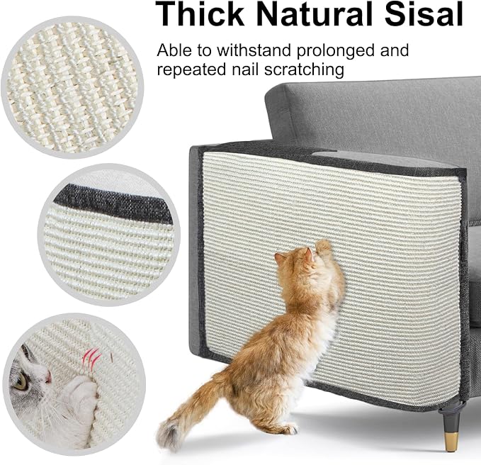 Large Size Cat Scratch Sofa Protector,27.5inch*19.6inch Sisal Couch Protector from Cats/Dogs Scratching for Big Arm Sofa use (Dark Grey/Right Handed)