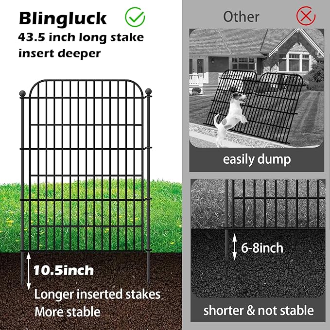 Blingluck Decorative Garden Fence, 10 Panels 40 in(H) X 23.6 ft(L) Rustproof Metal Wire No Dig Dog Fence Outdoor for Yard, Temporary Tall Garden Fence Animal Barrier Decor for Yard & Patio