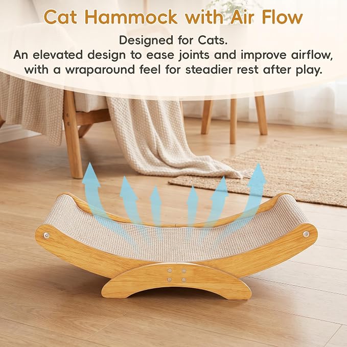 Extra-Larger Sisal Cat Scratcher Bed, Furniture Protector for Indoor Cats | Wood Frame Scratch Pad, 27.6" Natural Sisal Scratch Post, Modern Cats Lounger/Hammock, Easy Assembly