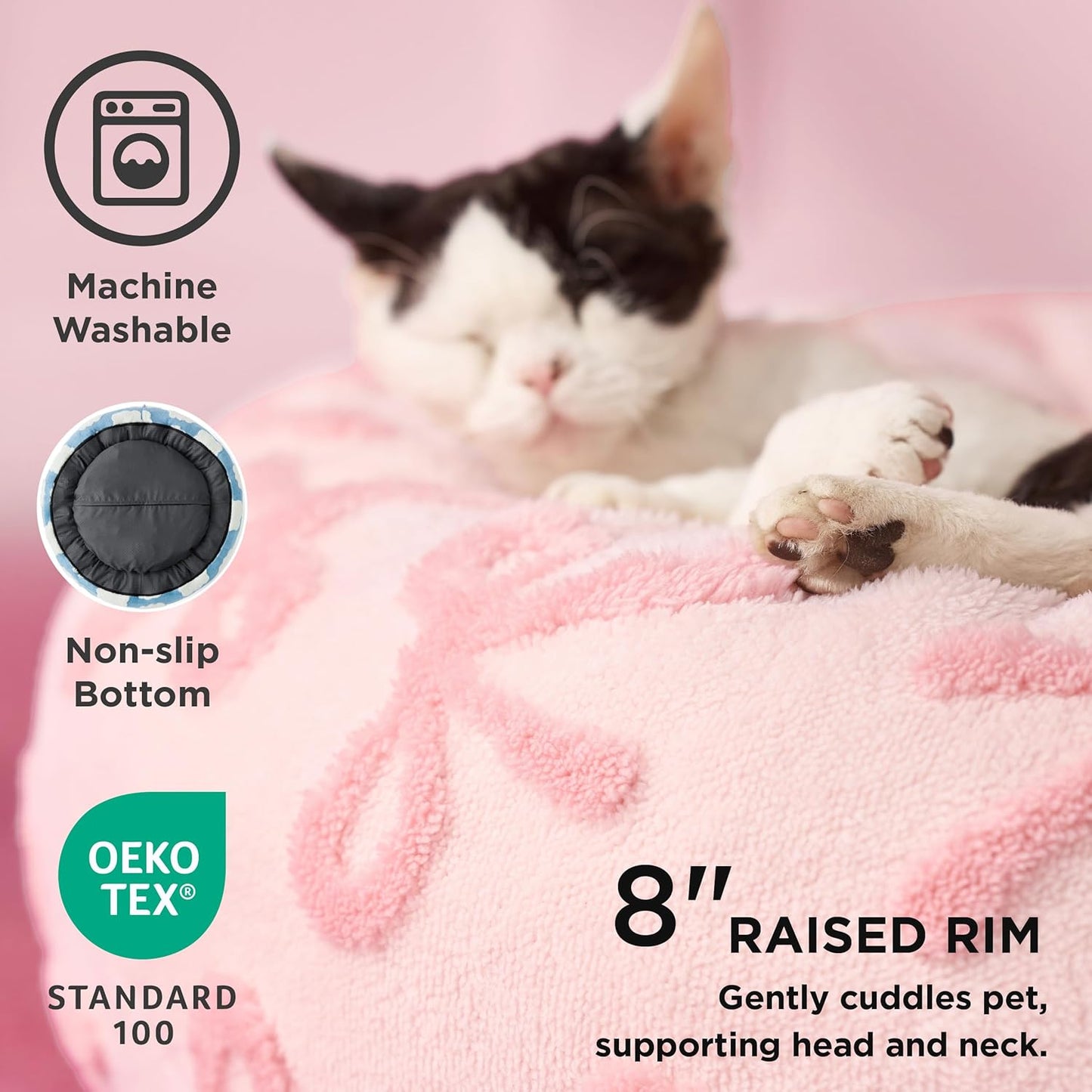 LE SURE Donut Small Dog Bed - Round Cat Beds for Indoor Cats Anti-Anxiety Calming Pet Beds, Washable Cute Modern Beds with Teddy Sherpa Plush & Anti Slip Bottom, 23 Inch, Pink Taffy
