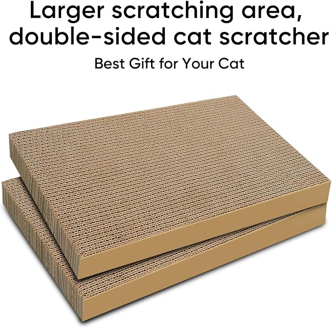 Cat Scratchers 4 Pack, Corrugated Cardboard Cat Scratching Pads for Indoor Cats and Kittens, Large Cat Scratch Pad Boards, Reversible Cat Scratch Boards for Floor, Wall, and Corner Use