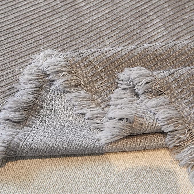 VClife Vintage Light Gray Striped Couch Cover with Tassel, 71" X 118" | Soft Thick Chenille Couch Covers for 2 Cushion Couch Sofa, Washable Sofa Covers for Sectional Sofa, Fade & Shrink Resistant