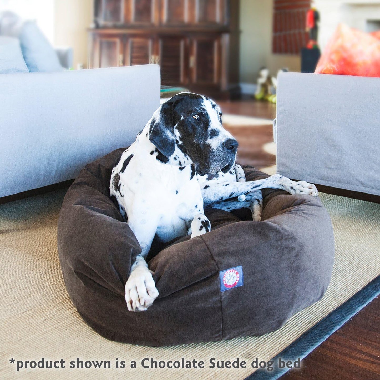 Majestic Pet 52 Inch Suede Calming Dog Bed Washable 52x35x11 (Inch) – Cozy Soft Round Donut Dog Bed with Spine Support for Dogs to Rest Their Head - Pet Bed X- Large – Gray