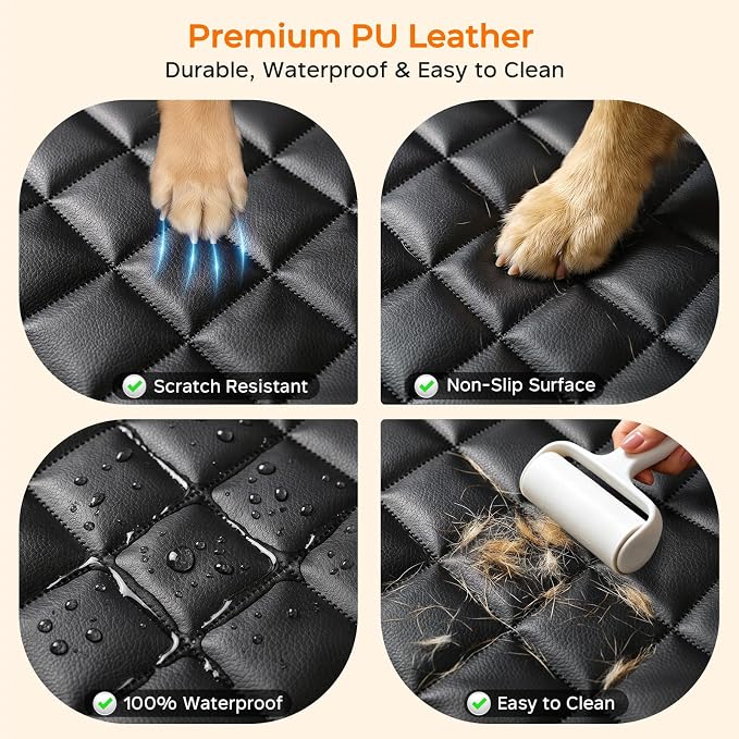 URPOWER PU Leather Dog Car Seat Cover for Back Seat, Waterproof Non-Slip Bench Seat Protector for Dogs, Easy-Clean Scratch-Resistant Pet Seat Cover for Compact Cars Small SUVs