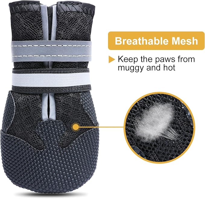 Dimicoo Breathable Dog Boots for Medium Large Dogs,Non-Slip Dog Shoes for Summer Hot Pavement,Lightweight Paw Protector Dog Booties for Outdoor & Indoor Hardwood Floors