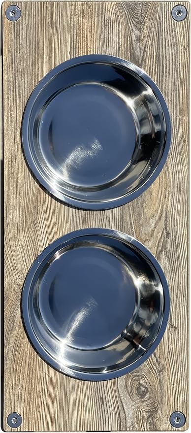 Raised Pet Bowls for Cats and Dogs, Outdoor Elevated Dog Cat Food and Water Bowls Stand Feeder on Aluminum Legs with 2 Stainless Steel Bowls Sizes for Small Medium and Large Dogs. - Medium (Amaretto)