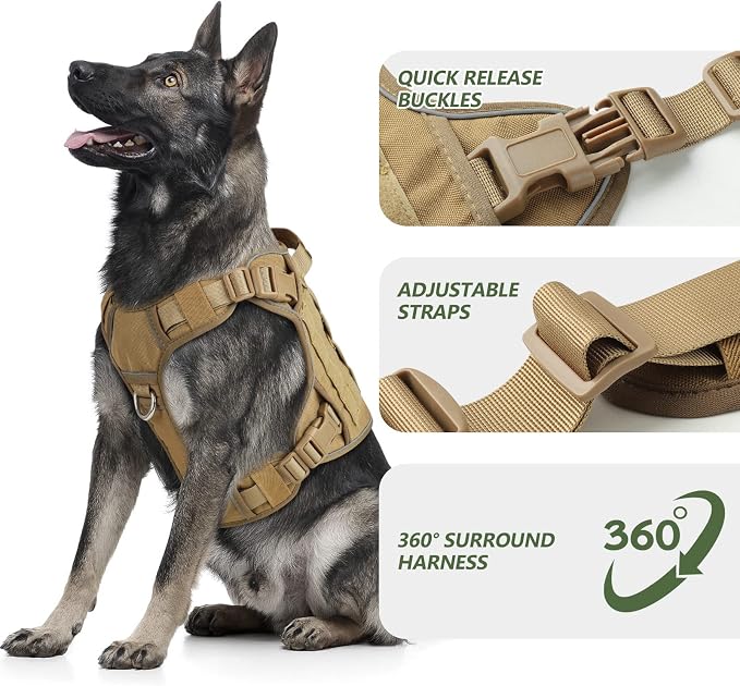 WINGOIN Tactical Dog Harness for Small Dogs,Heavy Duty No Pull Dog Harness | with Handle,Adjustable Reflective,Military K9 Style,Big Size Dog Vest,for German Shepherd,for Walking Training Hunting