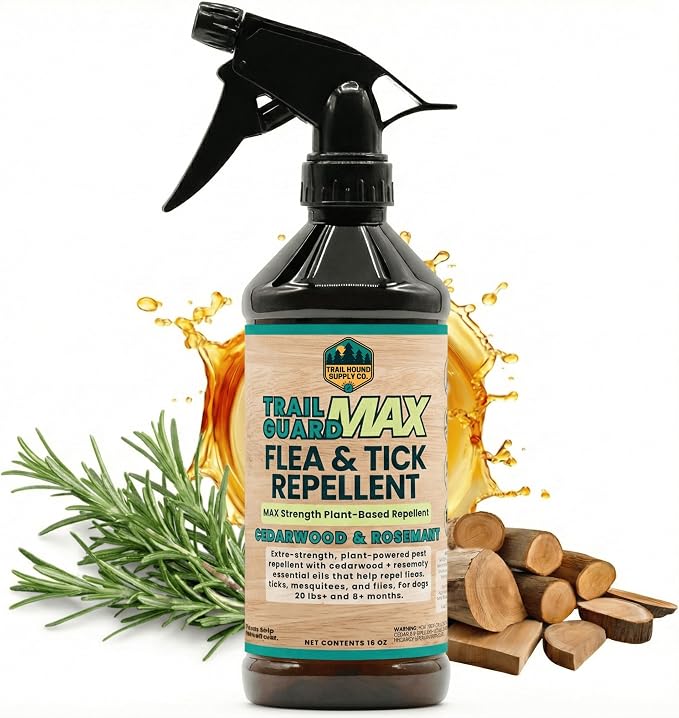 Trail Guard MAX - Natural Extra Strength Insect, Flea and Tick Spray for Dogs, People & Home (16oz MAX Strength, Cedarwood & Rosemary)