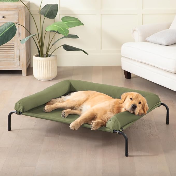 Cooling Elevated Dog Bed for Large Dogs, Indoor & Outdoor Raised Dog Bed | Portable,with Breathable Mesh, Chew Proof Pet Hammock Cots with Removable and Waterproof Bolsters