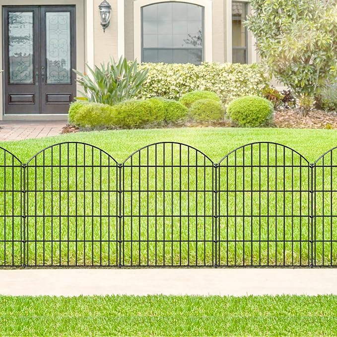 FOREHOGAR Metal Garden Fence 36in (H) x 18.7ft (L), 8 Panels +9 Stakes Dog Fence Border Fence Animal Barrier, No Dig Garden Fencing for Yard Flower Bed Lawn Patio Outdoor,CTW3608 Black