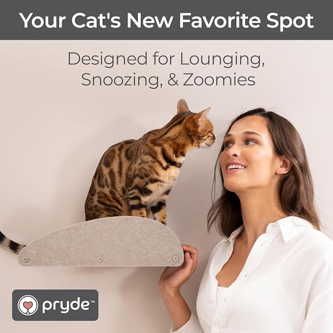 Accessory ADD-ON Long Shelf Facade Covers Compatible with Cat Wall Shelves by Pryde Pets - 100% Sustainable PET Felt - Climber Sold Seperately - Cats Perch Privacy and Safety Bumpers (Oatmeal)