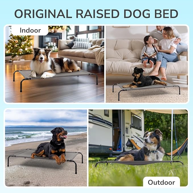 Raised Dog Bed for Large Dogs, Elevated Dog Bed, Portable Cooling Pet Cot with Breathable & Washable Mesh, Indoor & Outdoor Pet Hammock with Skid-Resistant Feet
