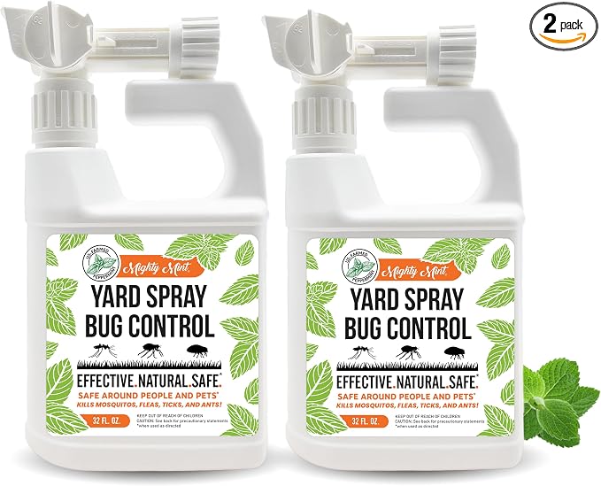Mighty Mint Peppermint Oil Lawn & Yard Bug Control Spray – Natural Outdoor Pest Repellent for Fleas, Ticks, Mosquitoes, Ants, and More – Plant-Based, Extra-Strength Formula – 32 oz (Pack of 2)