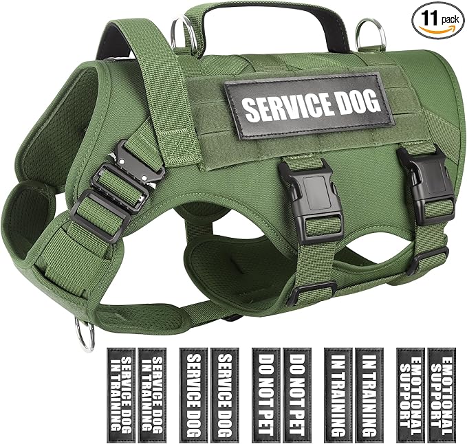Service Dog Vest Harness for Large Dog, Tactical Working MOLLE Vest with 10 Pet Patches, No Pull Heavy Duty Harness for Training Walking