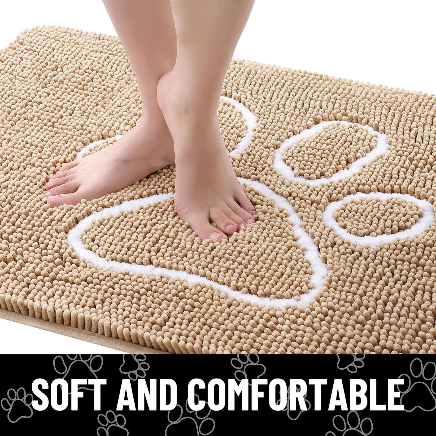 Smiry Dog Door Mat for Muddy Paws, Absorbent Dirt Trapper Non Slip Quick Dry Washable Chenille Mat for Mud Dogs, Entry Rug for Indoor and Outdoor (71x46 Inches, Beige)