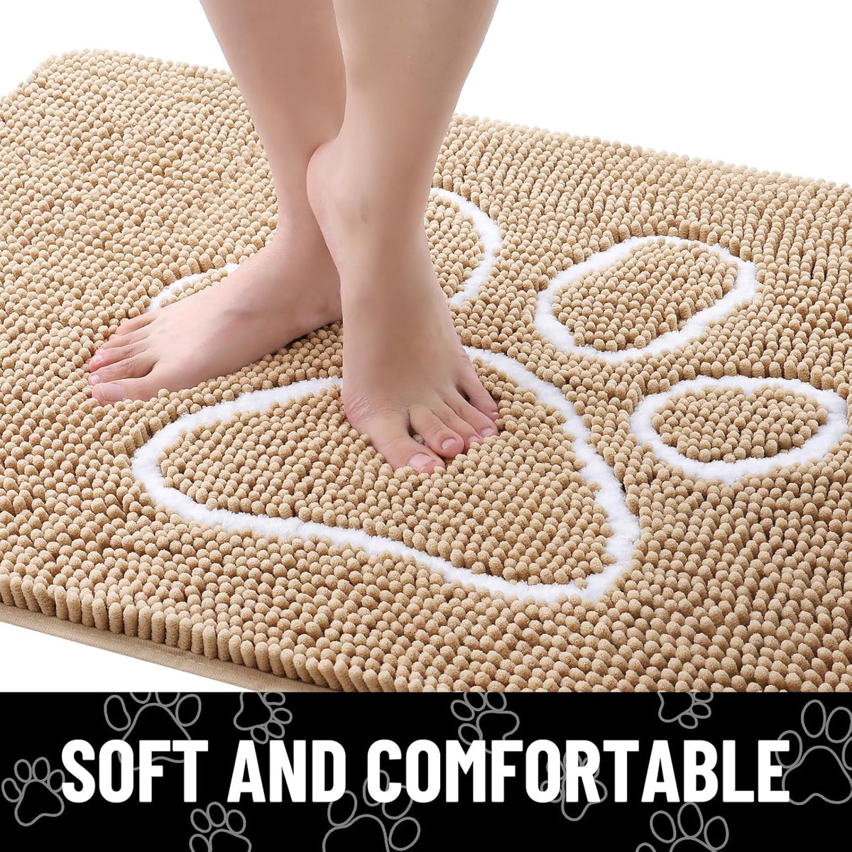 Smiry Dog Door Mat for Muddy Paws, Absorbent Dirt Trapper Non Slip Quick Dry Washable Chenille Mat for Mud Dogs, Entry Rug for Indoor and Outdoor (59x24 Inches, Beige)