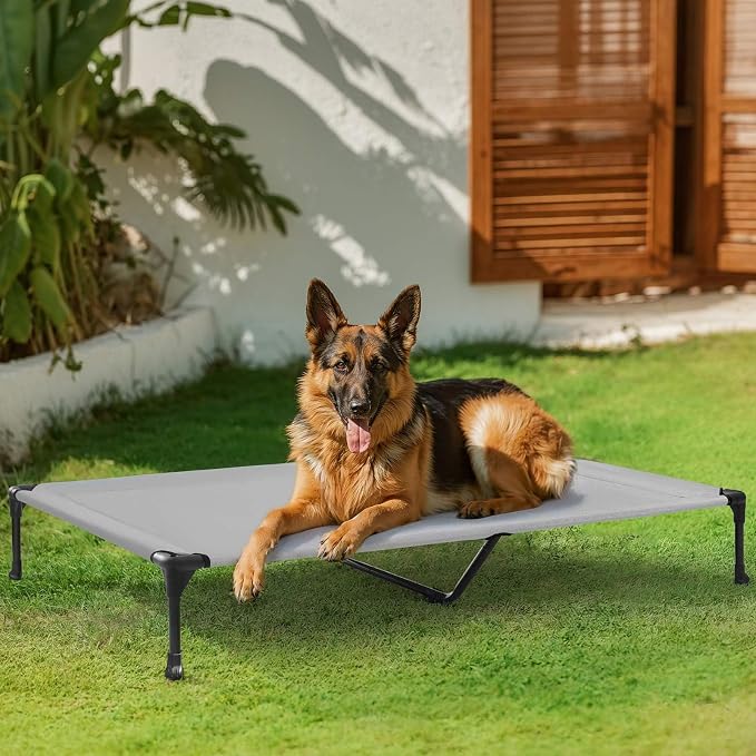 Veehoo Outdoor Elevated Dog Bed Large Sized Dogs, Cooling Raised Dog Cots | Off-ground training platform, portable camping hammock, breathable mesh, easy to clean, no-tool setup, 49"x33", Gray