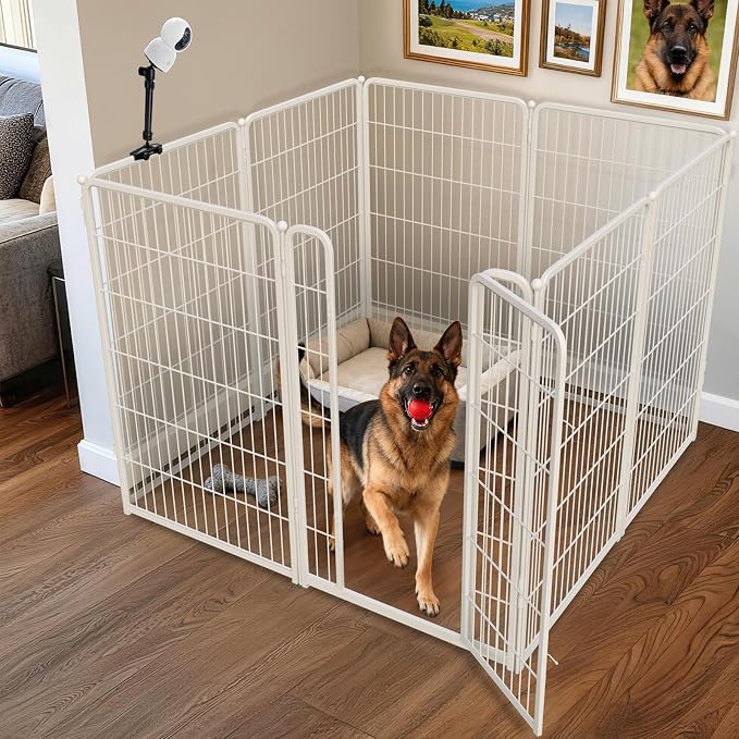 FXW Homeplus Indoor Dog Playpen with Camera Mount, 45" H, 8 Panels | Calm Indoor Play Area, Wider Viewing Angles with Stable Support, for Large Dogs, Patented
