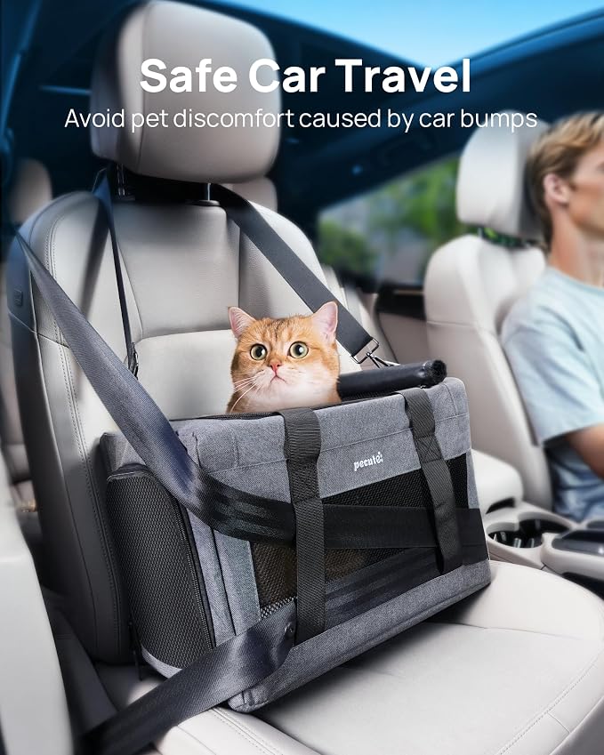 Pecute Airline Approved Cat Carrier, Pet Carrier Soft-Sided, Portable Dog Carrier with Stable Structure, TSA Approved Pet Carrier for Pets Less Than 12lbs, Cat Carrier Bag Suitable for Travel, Gray