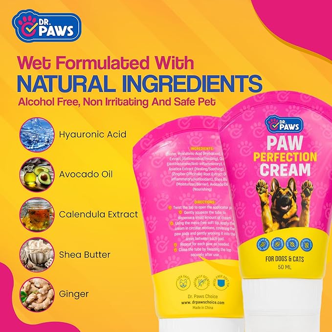 Dr. Paws Dog Paw Protector Balm Perfection Cream - Mess Free, Hydrating, Moisturizing, Non-Greasy, Lick Safe Dog Paw Balm - Premium Animal Foot Moisturizer for Soft, Healthy Paws - 50ml