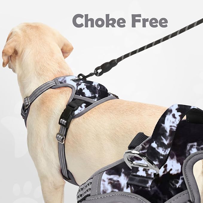 Dog Harness No Pull, Adjustable Pet Vest Harness, Super Soft Material with Vertical Handle Easy Control, Reflective Night Walking, 2 Leash Clips for XLarge Dogs, Misty Gray, XL